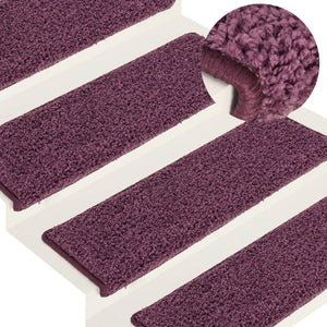 vidaXL Tappetini per scale 15 pz 65x21x4 cm Viola scuro con bordo rettangolare
