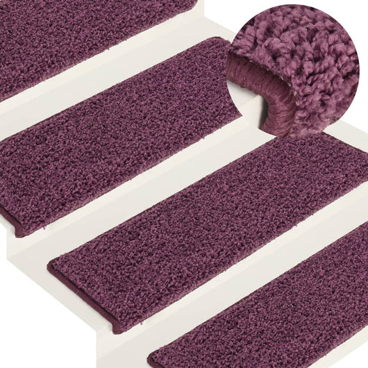 vidaXL Tappetini per scale 15 pz 65x21x4 cm Viola scuro con bordo rettangolare