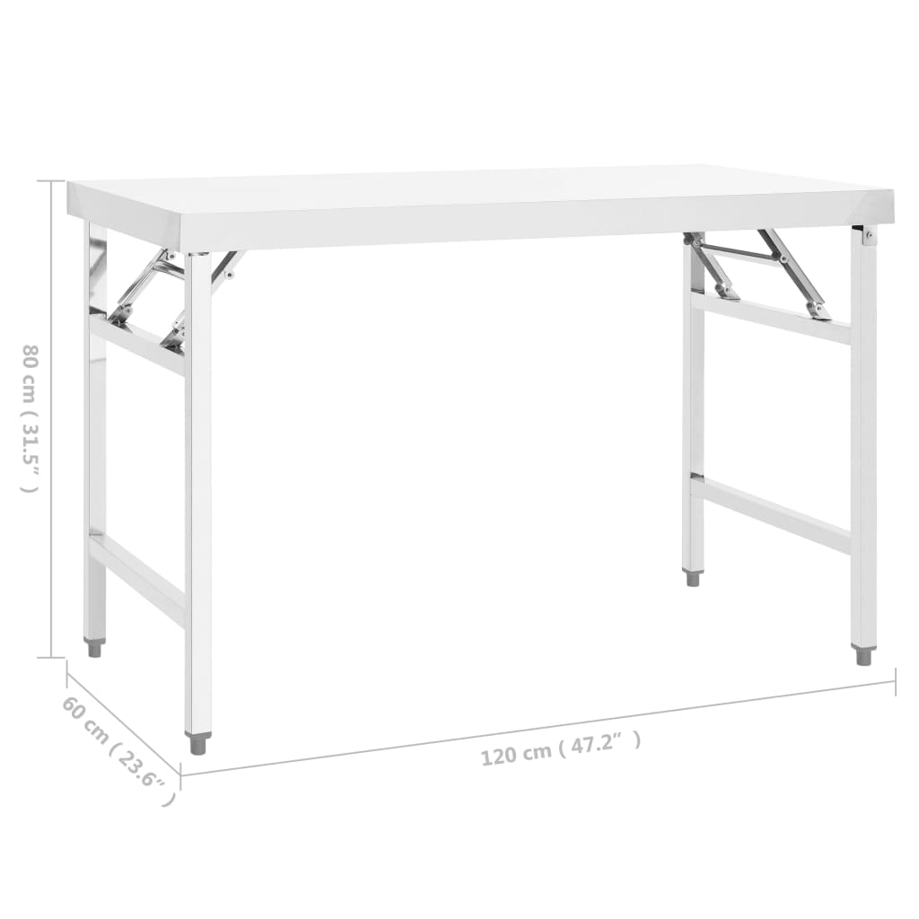 Tavolo da Lavoro Cucina Pieghevole 120x60x80 cm in Acciaio Inox 326158