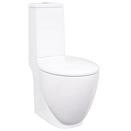 Vaso WC in Ceramica da Bagno Rotondo Base con Scarico Bianco 3059888