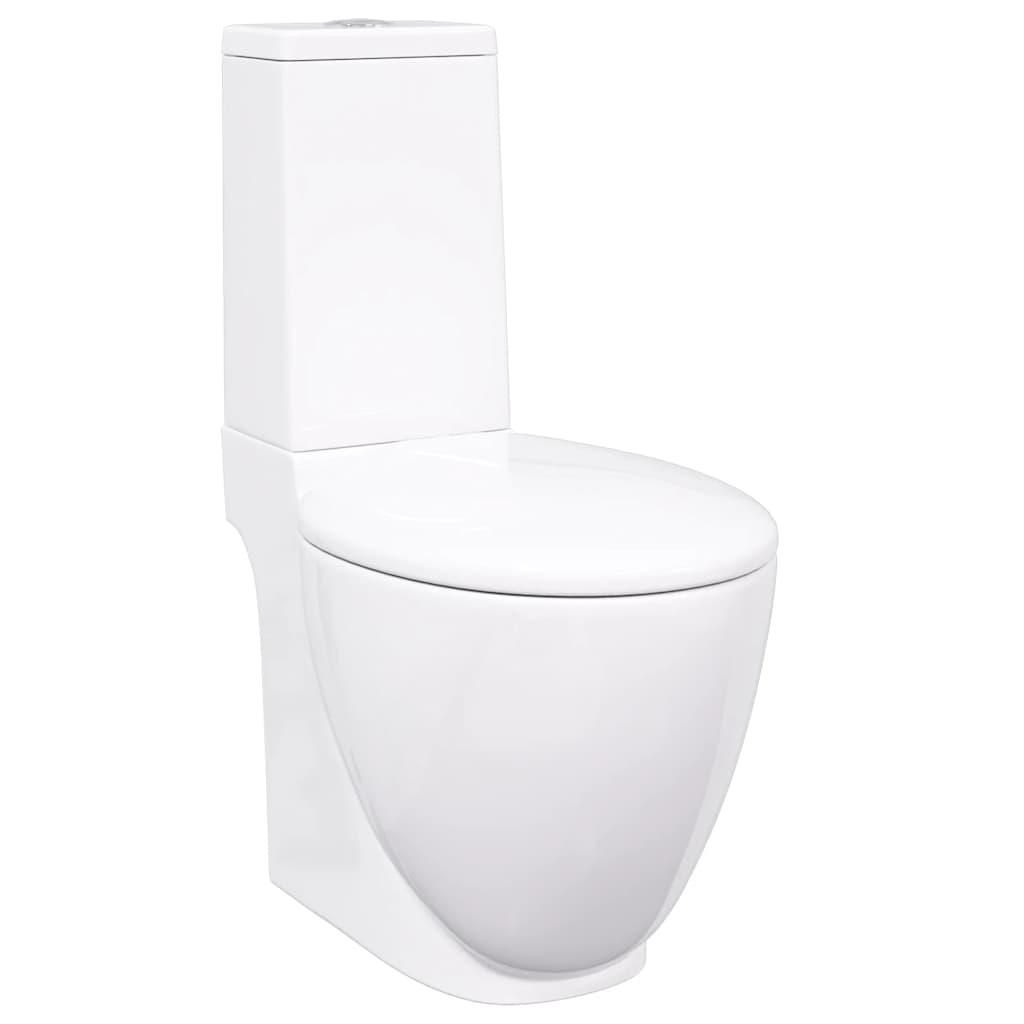 Vaso WC in Ceramica da Bagno Rotondo Base con Scarico Bianco 3059888