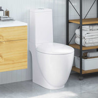 Vaso WC in Ceramica da Bagno Rotondo Base con Scarico Bianco 3059888