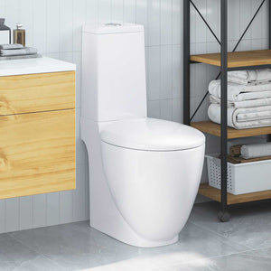 Vaso WC in Ceramica da Bagno Rotondo Base con Scarico Bianco 3059888