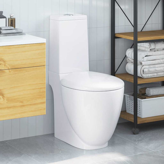 Vaso WC in Ceramica da Bagno Rotondo Base con Scarico Bianco 3059888