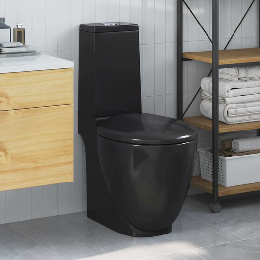 Vaso WC in Ceramica da Bagno Rotondo Base con Scarico Nero 3059889