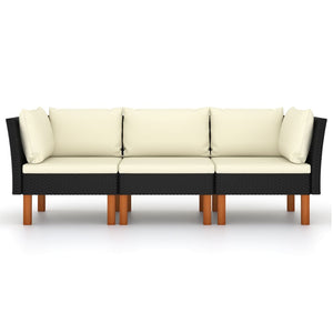 Divano da Giardino a 3 Posti con Cuscini Nero in Polyrattan 3059729