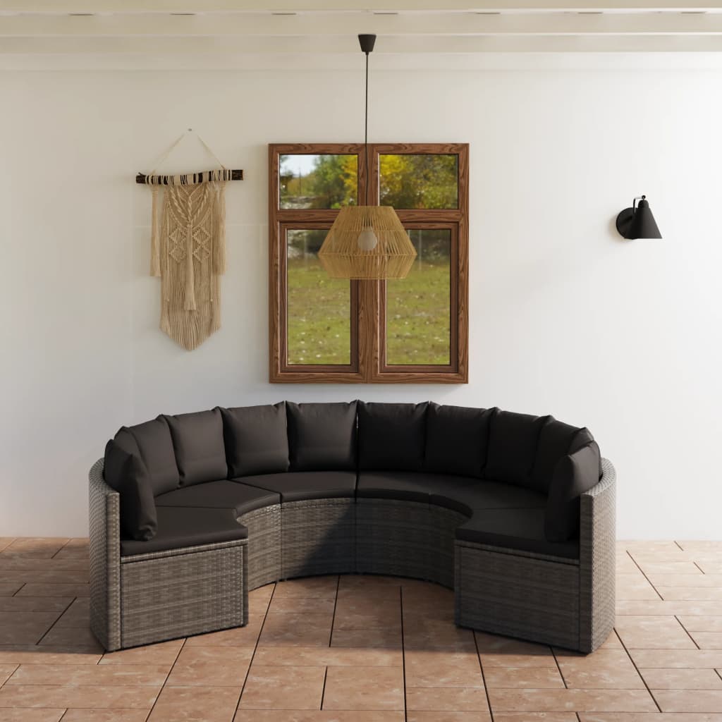 Set Divani da Giardino 6 pz con Cuscini in Polyrattan Grigio 3064895