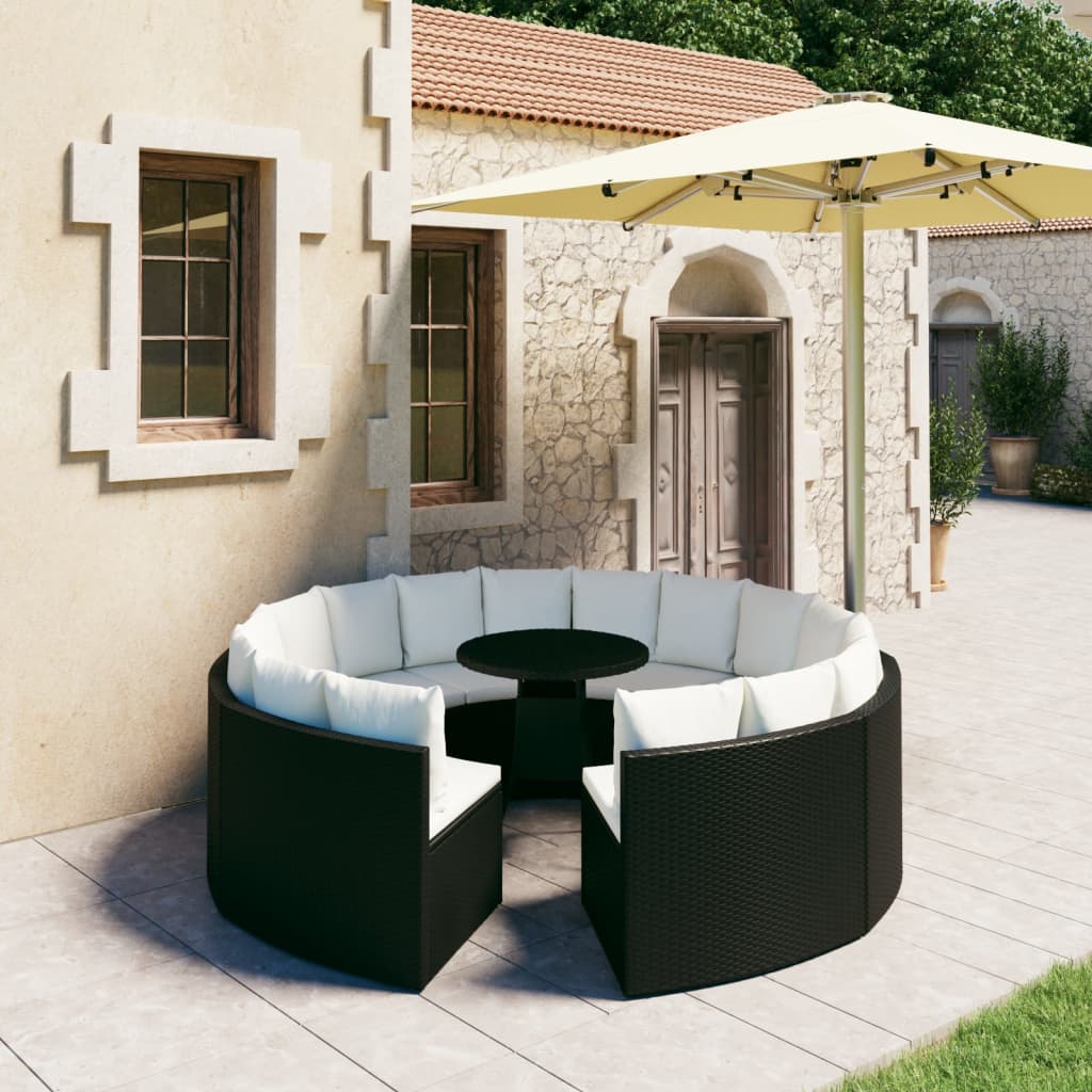 Set Divani da Giardino 9 pz con Cuscini in Polyrattan Nero 3064897
