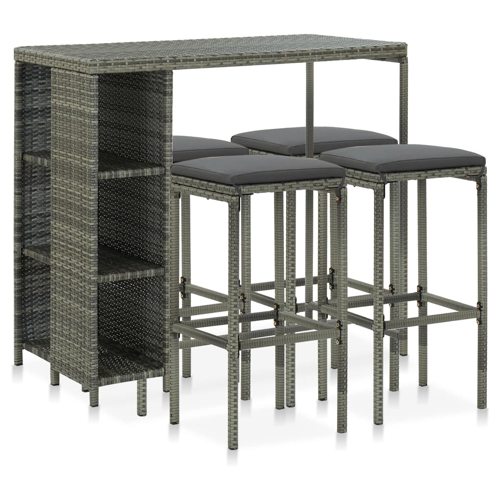 Set da Bar da Giardino 5 pz con Cuscini in Polyrattan Grigio cod mxl 35500