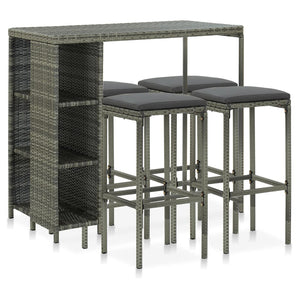 Set da Bar da Giardino 5 pz con Cuscini in Polyrattan Grigio cod mxl 35500