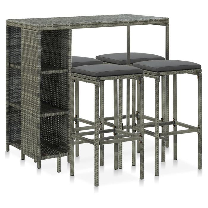 Set da Bar da Giardino 5 pz con Cuscini in Polyrattan Grigio cod mxl 35500