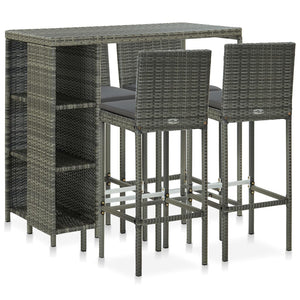 Set da Bar da Giardino 5 pz con Cuscini in Polyrattan Grigio cod mxl 45583
