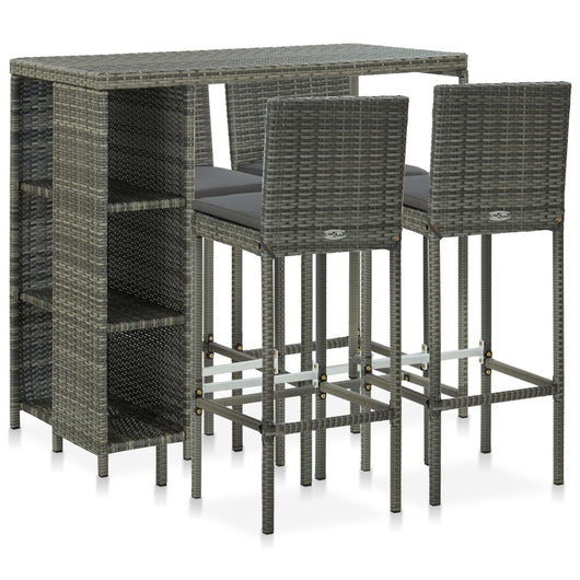 Set da Bar da Giardino 5 pz con Cuscini in Polyrattan Grigio cod mxl 45583