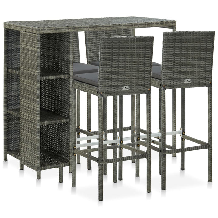 Set da Bar da Giardino 5 pz con Cuscini in Polyrattan Grigio cod mxl 45583