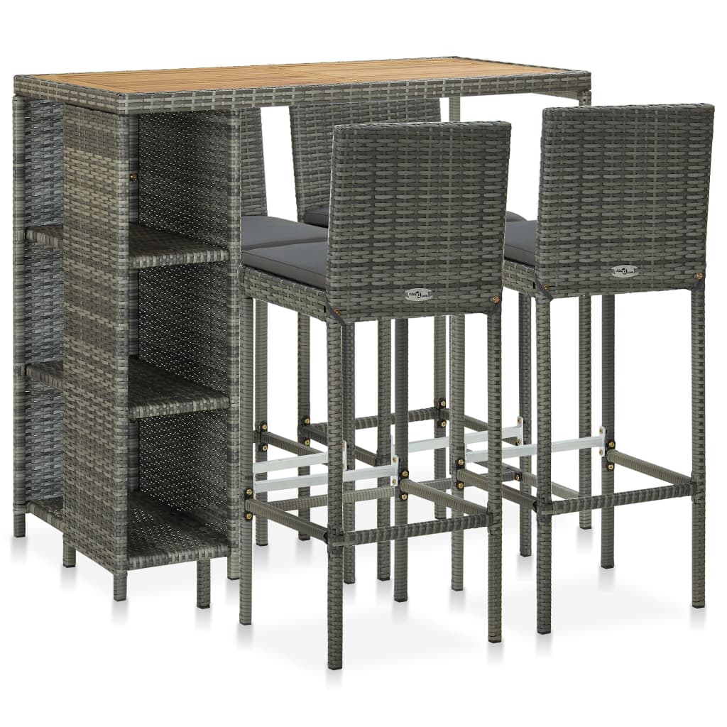 Set da Bar da Giardino 5 pz con Cuscini in Polyrattan Grigio cod mxl 36162