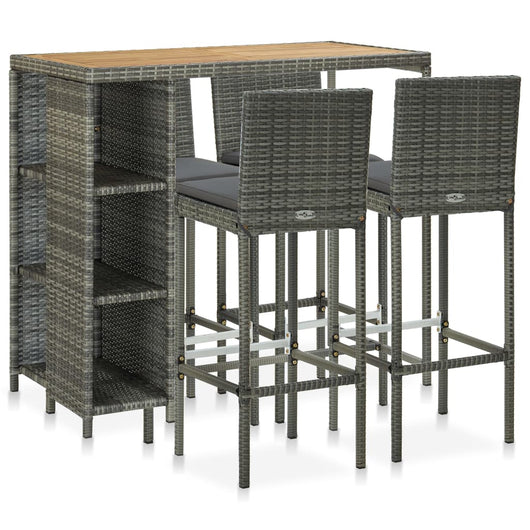 Set da Bar da Giardino 5 pz con Cuscini in Polyrattan Grigio cod mxl 36162