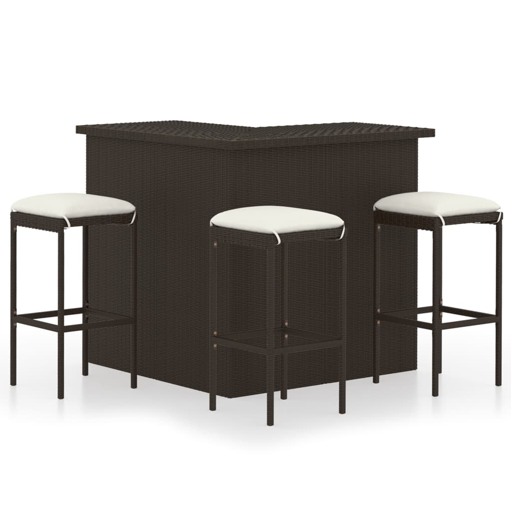Set da Bar da Giardino 4 pz con Cuscini in Polyrattan Marrone cod mxl 35721