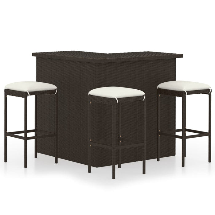 Set da Bar da Giardino 4 pz con Cuscini in Polyrattan Marrone cod mxl 35721