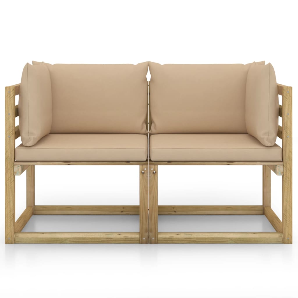 Divani Angolari da Giardino e Cuscini 2pz Pino Impregnato Verde cod mxl 44806