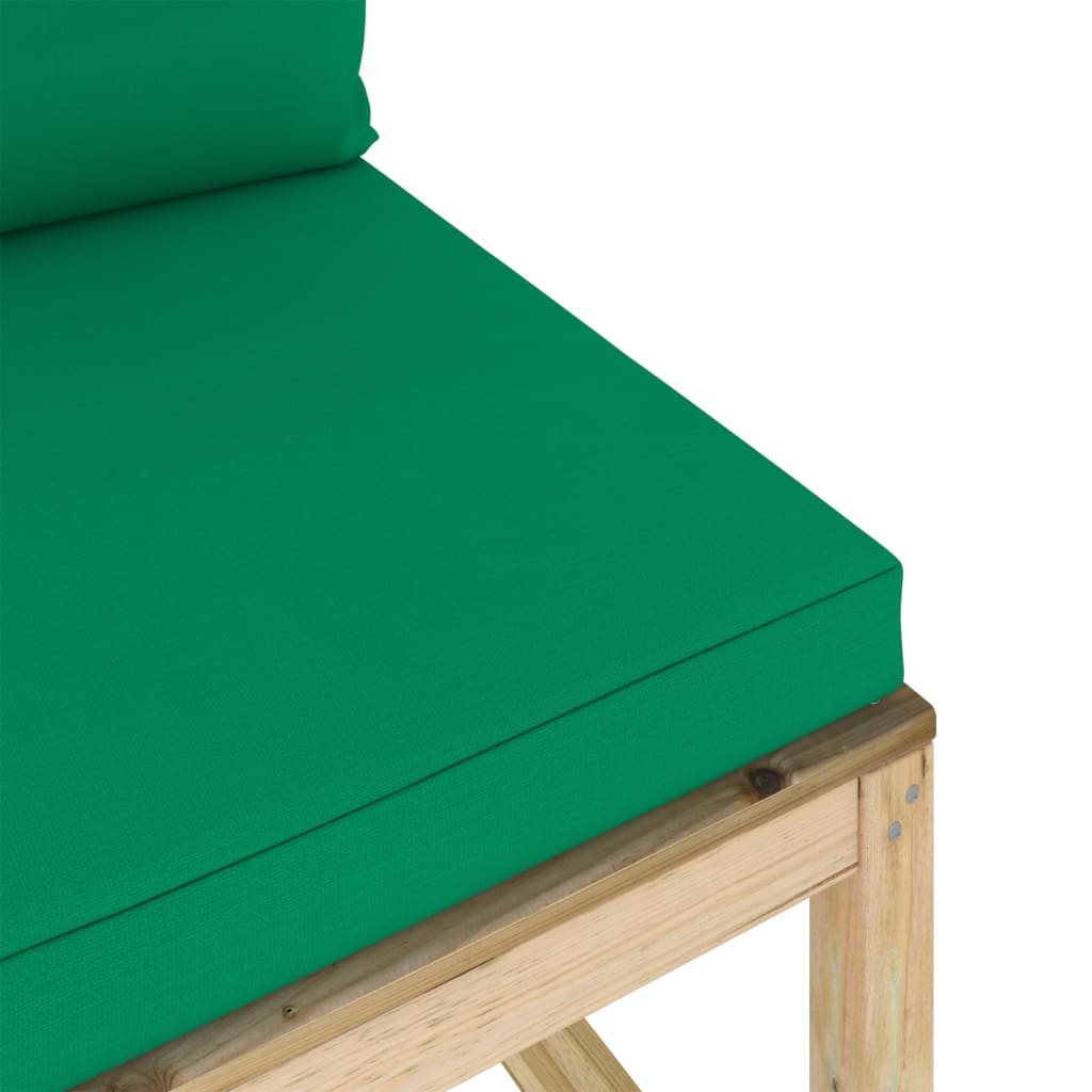 Divano Centrale da Giardino con Cuscini Pino Impregnato Verde 3065082
