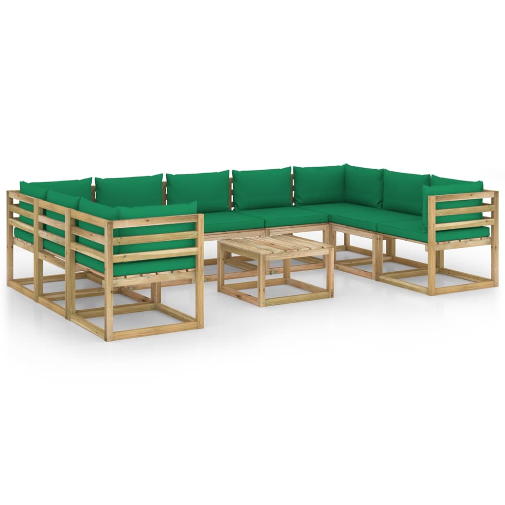 Set Divani da Giardino 10 pz e Cuscini Legno di Pino Impregnato cod mxl 56702