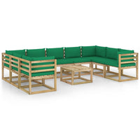 Set Divani da Giardino 10 pz e Cuscini Legno di Pino Impregnato cod mxl 56702