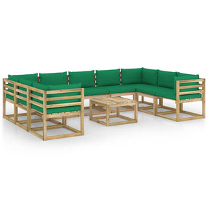 Set Divani da Giardino 10 pz e Cuscini Legno di Pino Impregnato cod mxl 56702
