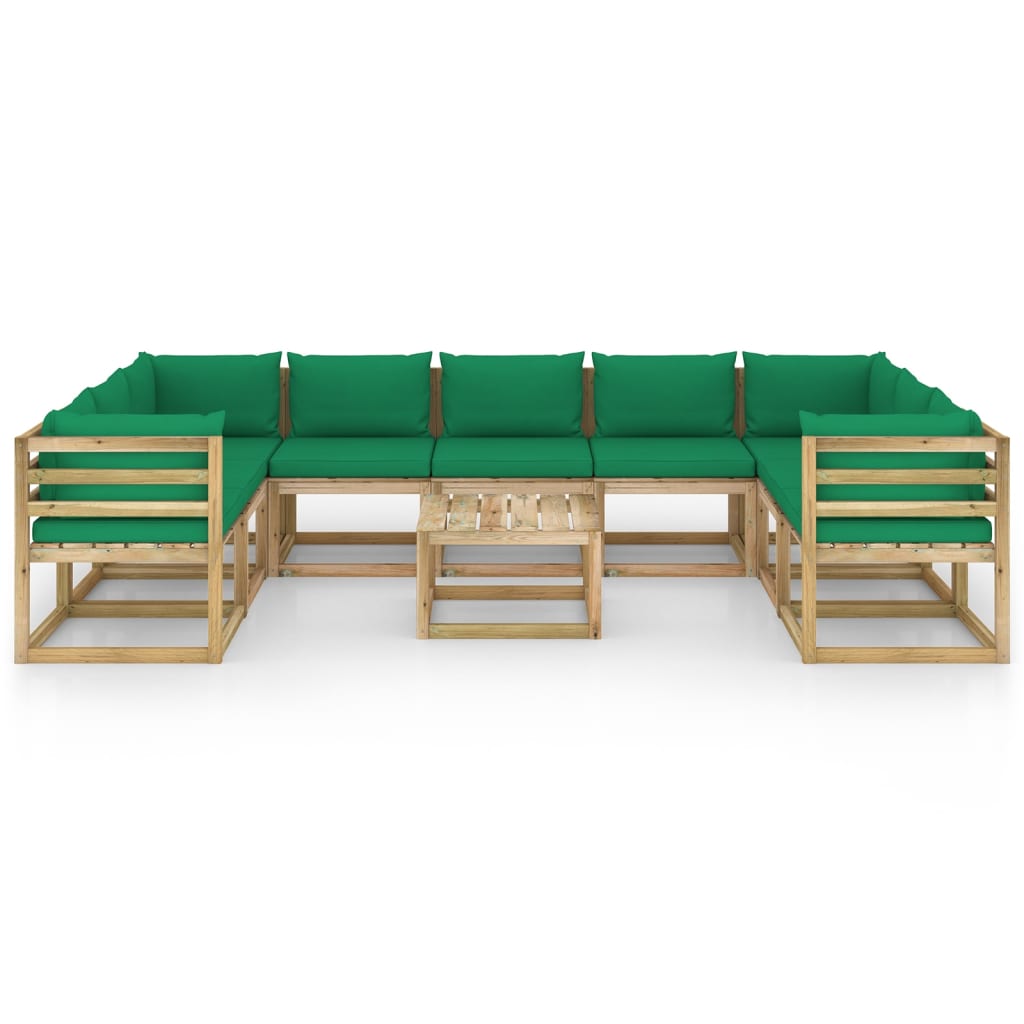 Set Divani da Giardino 10 pz e Cuscini Legno di Pino Impregnato cod mxl 56702