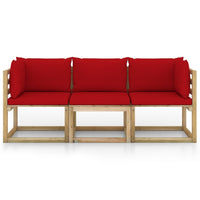 Divano da Giardino a 3 Posti con Cuscini Rossi 3065115