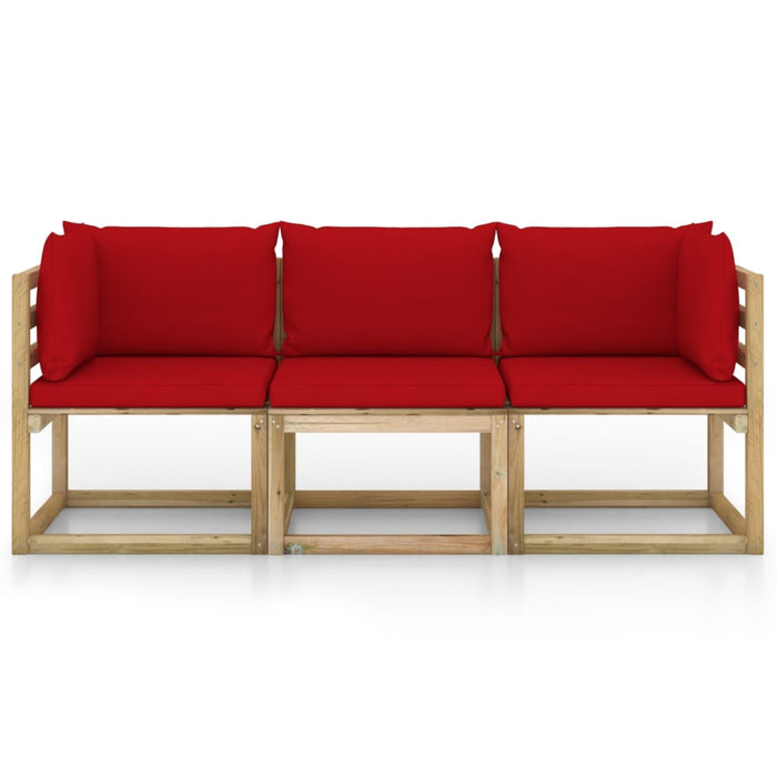 Divano da Giardino a 3 Posti con Cuscini Rossi 3065115