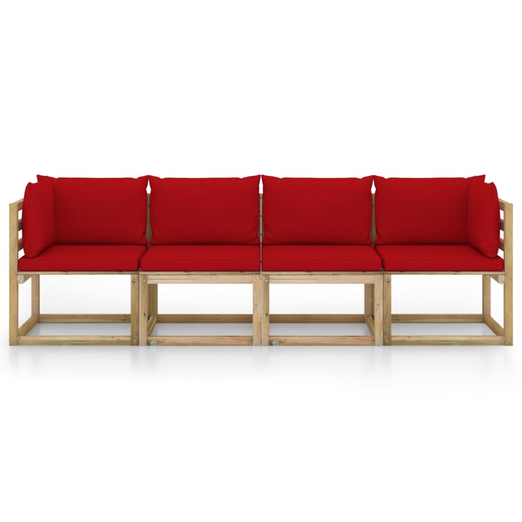 Divano da Giardino 4 Posti con Cuscini Rosso  cod mxl 39963