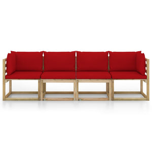 Divano da Giardino 4 Posti con Cuscini Rosso  cod mxl 39963