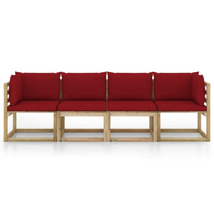 Divano da Giardino 4 Posti con Cuscini Rosso Vino cod mxl 34689