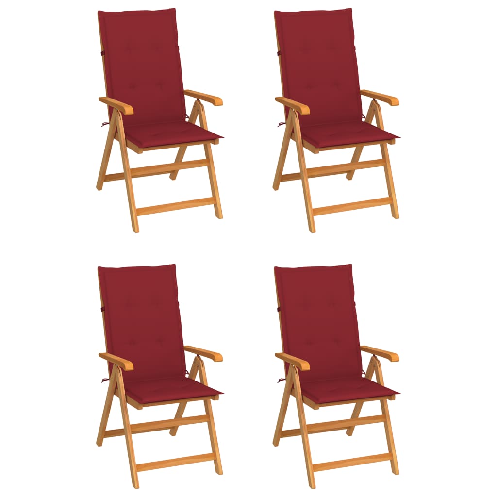 Sedie da Giardino 4 pz con Cuscini Rosso Vino Massello di Teak cod mxl 17423