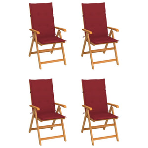 Sedie da Giardino 4 pz con Cuscini Rosso Vino Massello di Teak cod mxl 17423