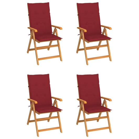 Sedie da Giardino 4 pz con Cuscini Rosso Vino Massello di Teak cod mxl 17423
