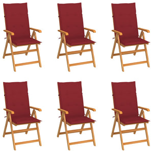 Sedie da Giardino 6 pz con Cuscini Rosso Vino  Massello di Teak cod mxl 8434