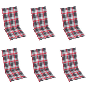 Sedie Giardino 6 pz con Cuscini Rossi a Quadri Massello di Teak 3065573