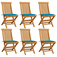 Sedie da Giardino con Cuscini Blu 6 pz in Massello di Teak cod mxl 7241