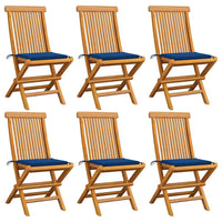 Sedie da Giardino con Cuscini Blu Reale 6 pz Massello di Teak cod mxl 7244