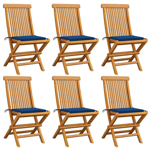 Sedie da Giardino con Cuscini Blu Reale 6 pz Massello di Teak cod mxl 7244