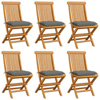 Sedie da Giardino con Cuscini Grigi 6 pz in Massello di Teak cod mxl 6489