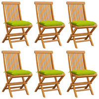 Sedie da Giardino Cuscini Verde Brillante 6 pz Massello di Teak