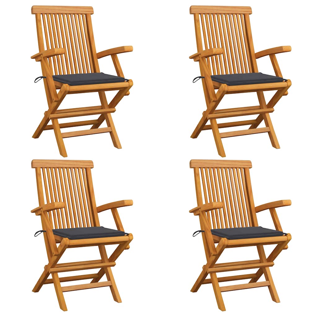Sedie da Giardino con Cuscini Antracite 4 pz Massello di Teak cod mxl 7245