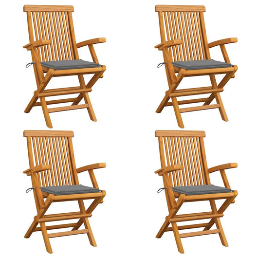 Sedie da Giardino con Cuscini Grigi 4 pz Massello di Teak cod mxl 6492