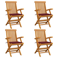 Sedie da Giardino con Cuscini Rosso Vino 4 pz Massello di Teak cod mxl 74198