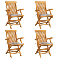 Sedie Giardino Cuscini Motivo Quadri Grigio 4pz Massello Teak