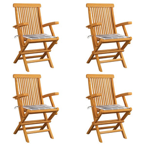 Sedie Giardino Cuscini Motivo Quadri Grigio 4pz Massello Teak