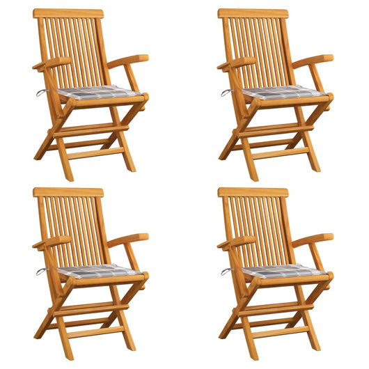 Sedie Giardino Cuscini Motivo Quadri Grigio 4pz Massello Teak