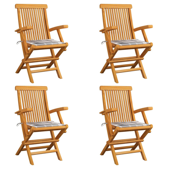 Sedie Giardino Cuscini Motivo Quadri Grigio 4pz Massello Teak